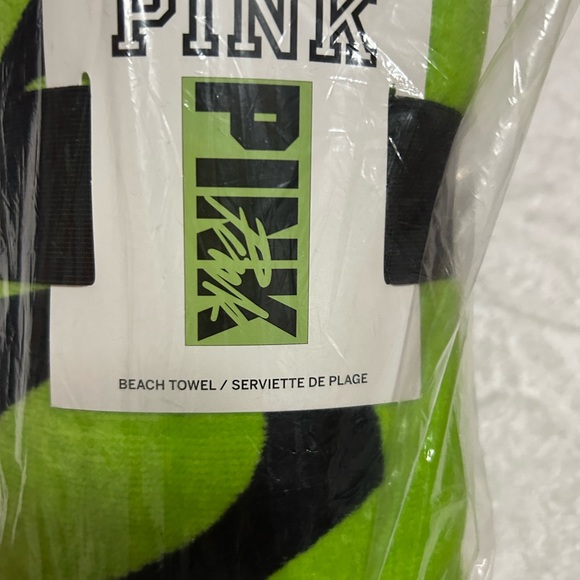 PINK Victoria's Secret Neon Green and Black Beach Towel - Picture 2 of 3